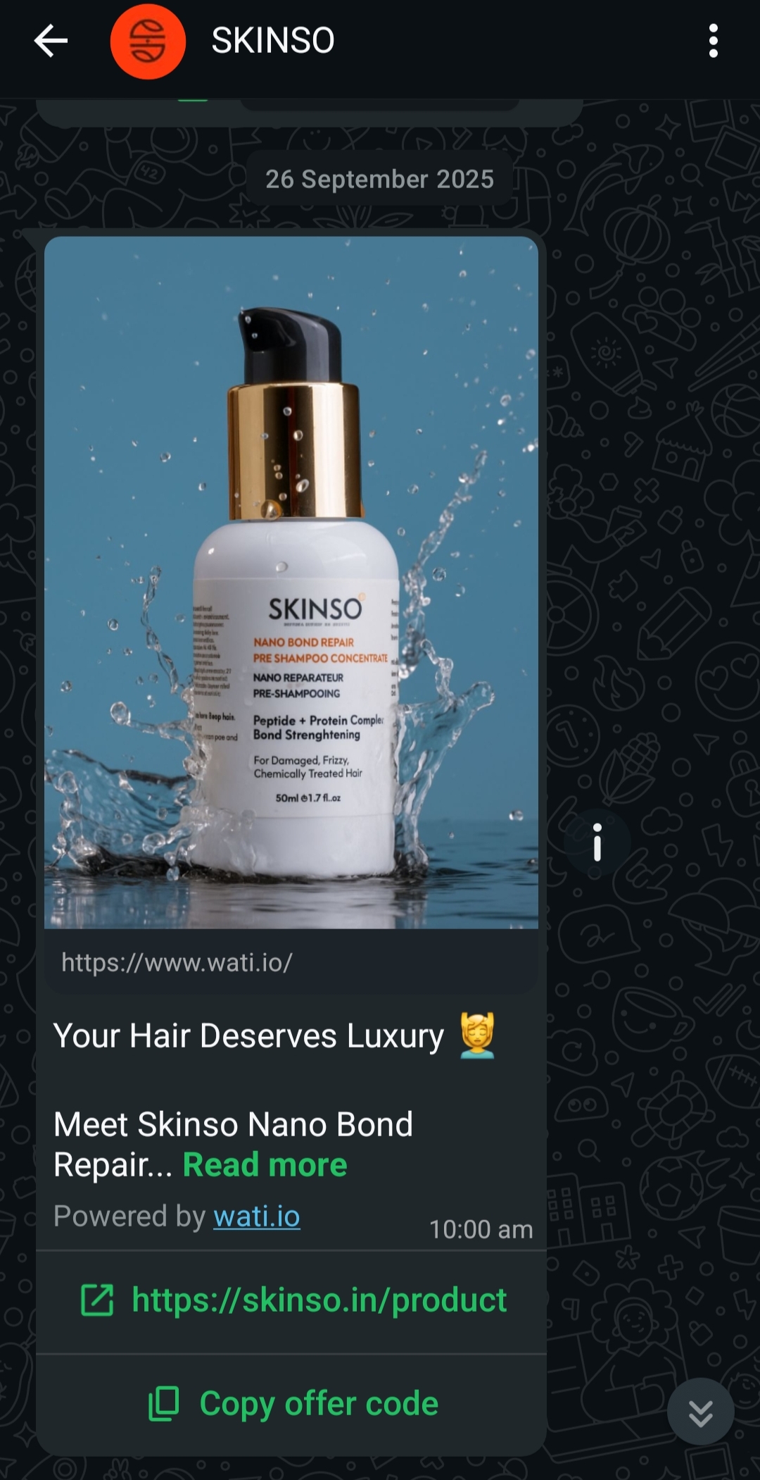 Skinso skincare WhatsApp broadcast campaign – Growth digital marketing agency Chennai