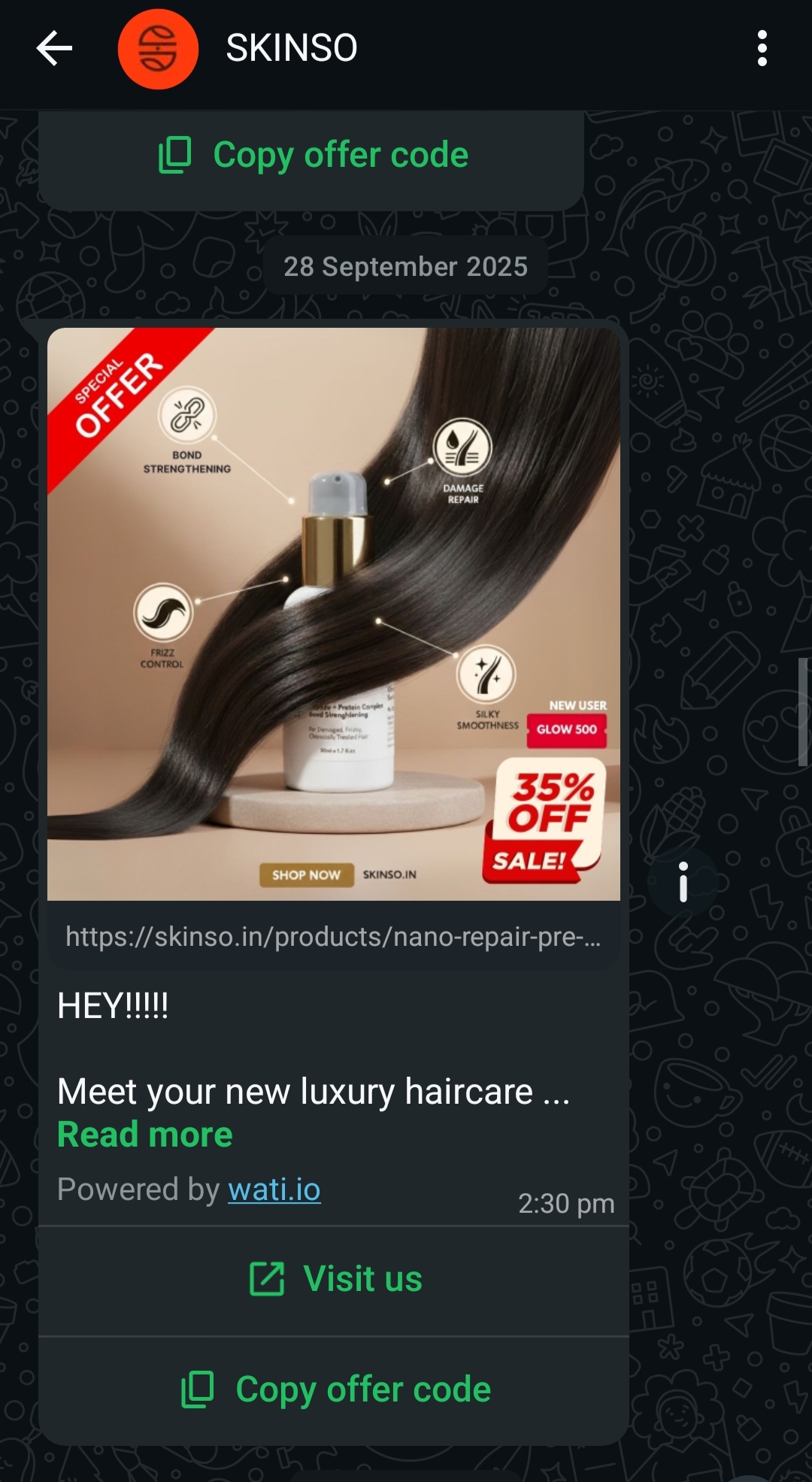 Skinso skincare WhatsApp marketing campaign by Growth – digital marketing services Chennai