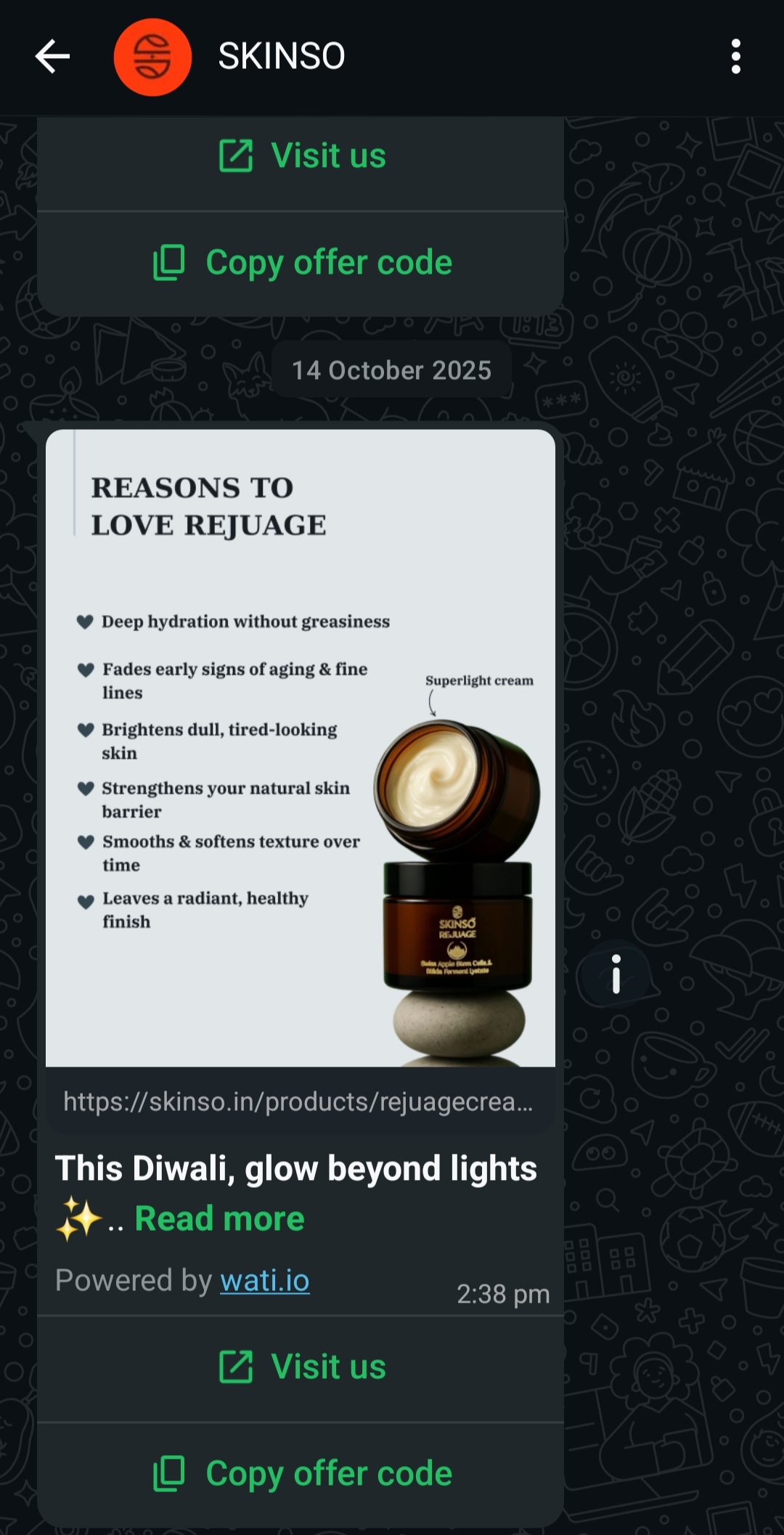 Skinso WhatsApp promotional content created by Growth – social media marketing Chennai